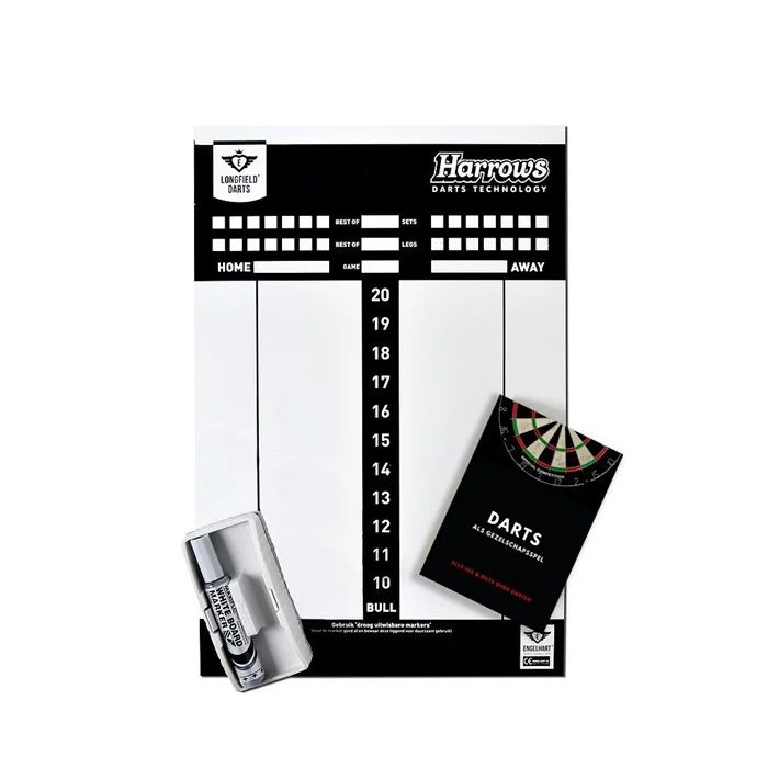 Scoreboard met marker en spelregels voor dartbord
